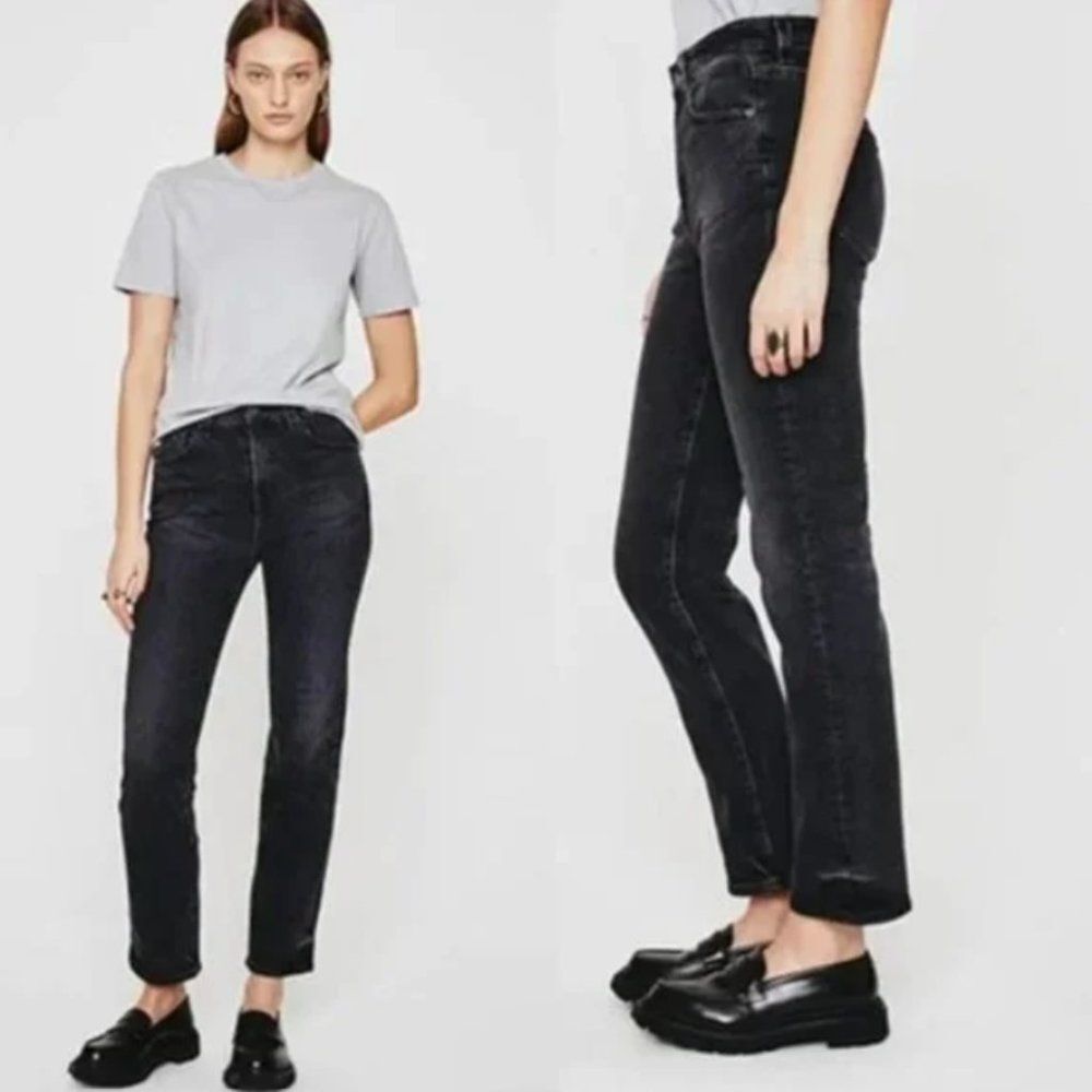 New AG Adriano Goldschmied Saige High Rise Straight Jeans 10 Yrs Bonfire size 24